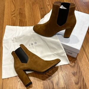 IRO suede leather 4” heel Chelsea Babies 90 ANKLE boots cognac tan and black